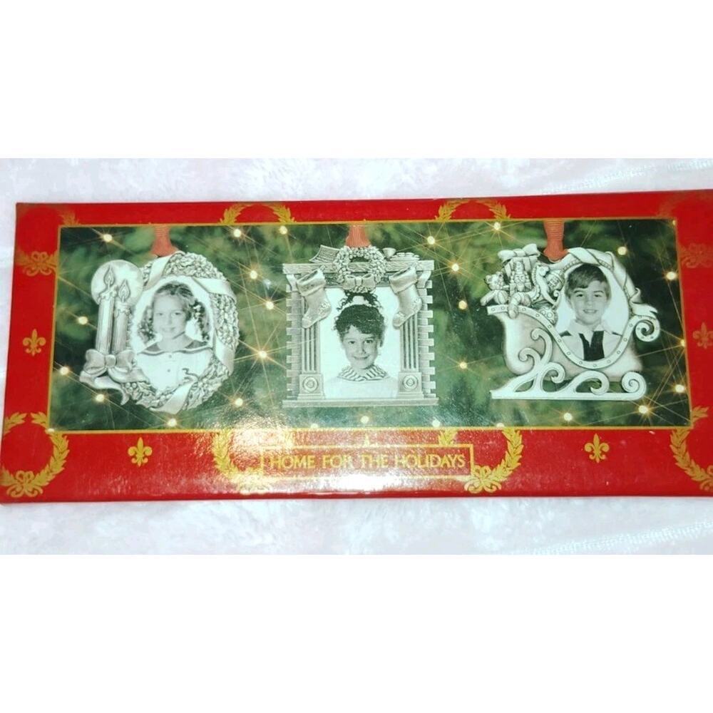 Christmas Holiday Frames Set Of 3  Vintage Silver Tone